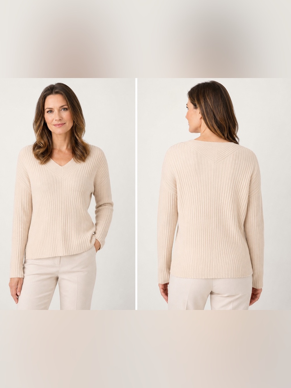 Chaus ribbed V-neck sweater Cream Color Silk Blend Size XL NWT